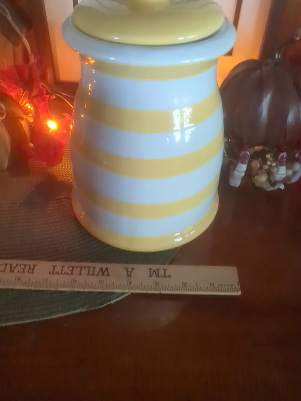 Yellow and White Striped Ceramic Canister - Home Accents